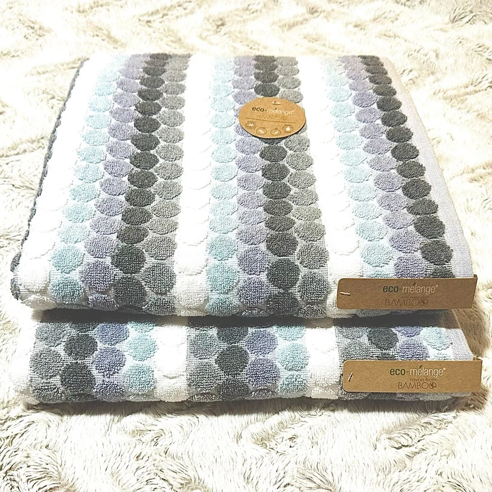 Eco-melange Bath Towels Set of 2 Gray Tones Circles Dots